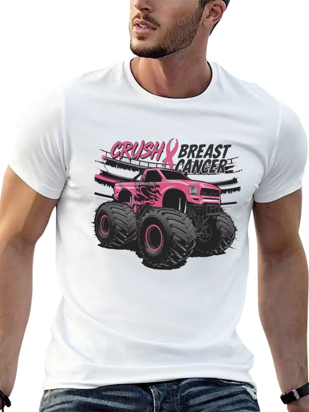 Crush Breast Cancer Monster Truck T-Shirt product image 12