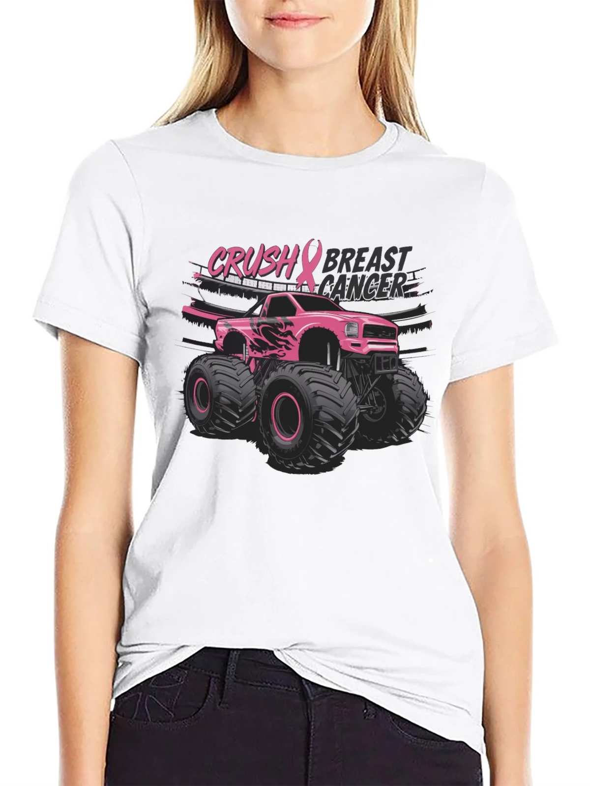 Crush Breast Cancer Monster Truck T-Shirt product image 8