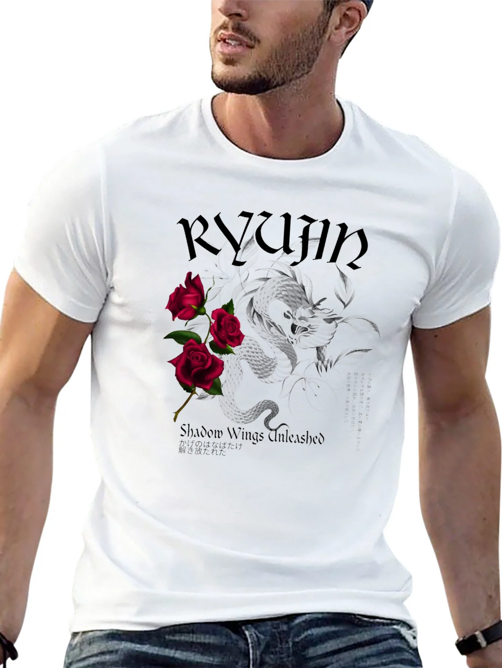 Ryujin Dragon & Roses Graphic Tee - Shadow Wings Unleashed product image 9