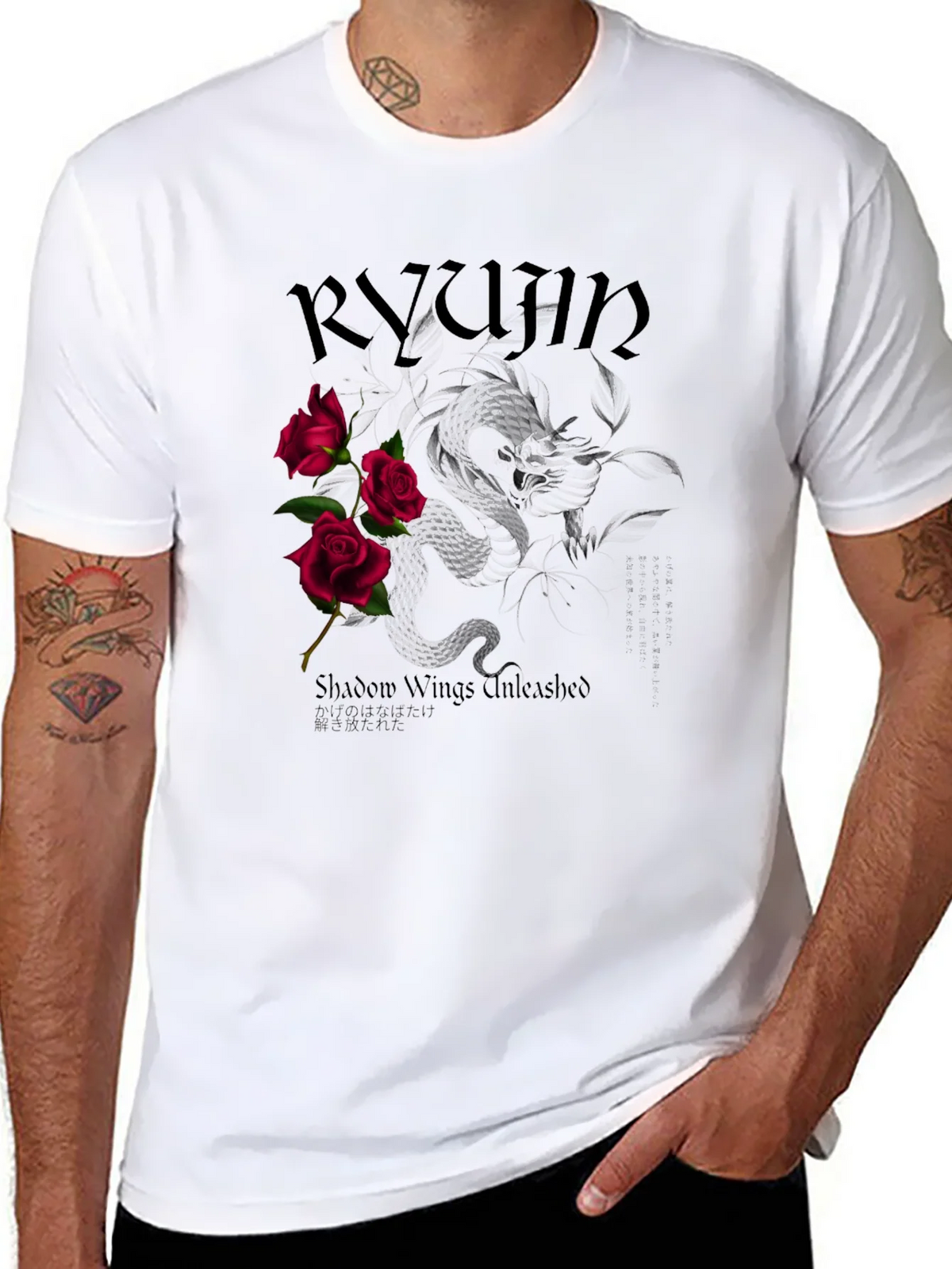 Ryujin Dragon & Roses Graphic Tee - Shadow Wings Unleashed product image 6