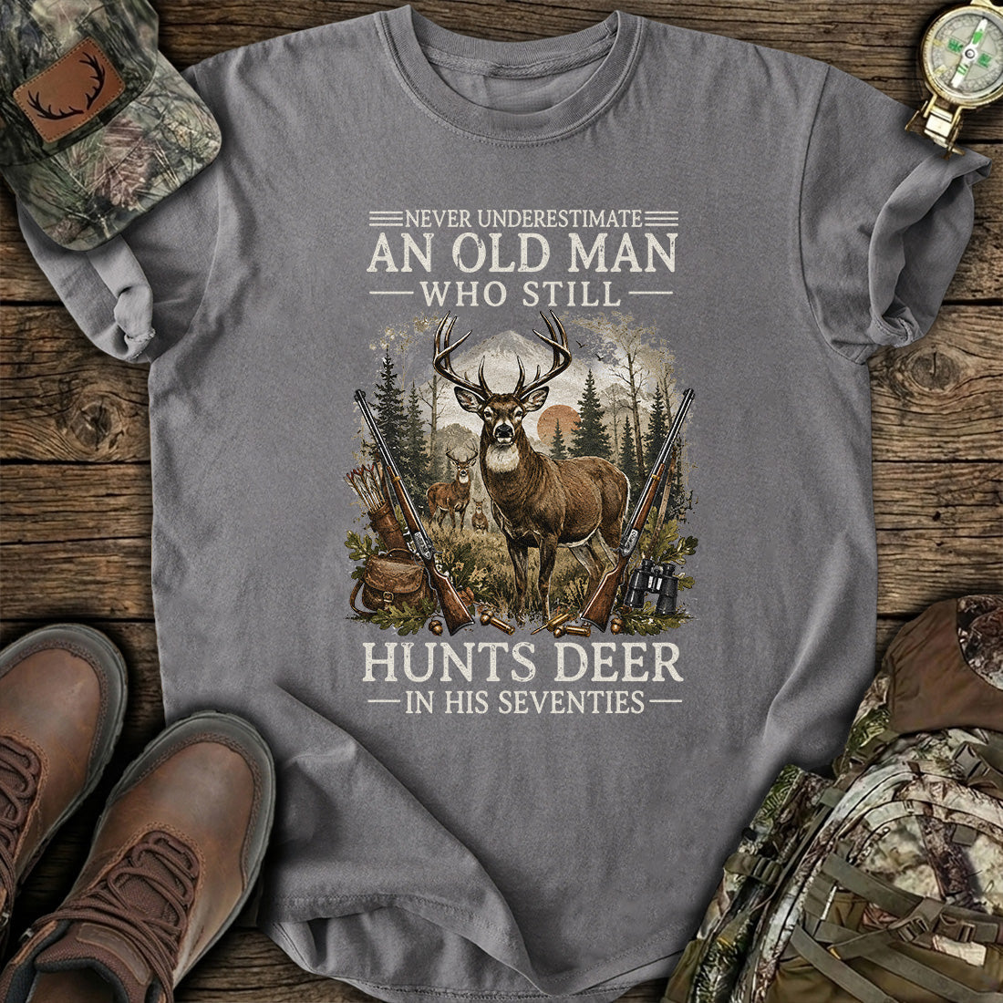 Personalized Ageless Deer Hunter Seventies T-Shirt product image 5