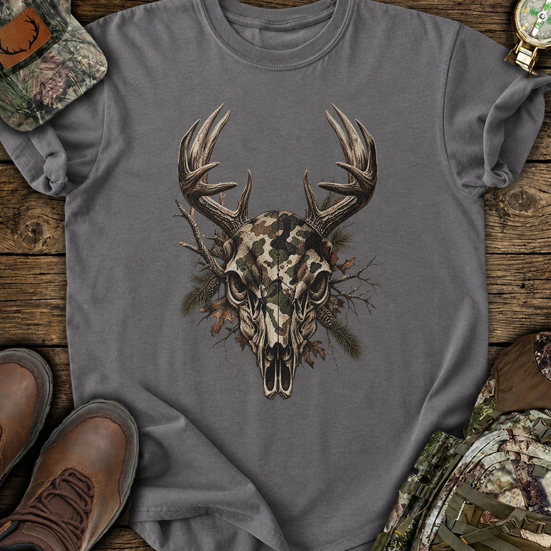 Camo Skull Buck Hunter T-Shirt product image 3