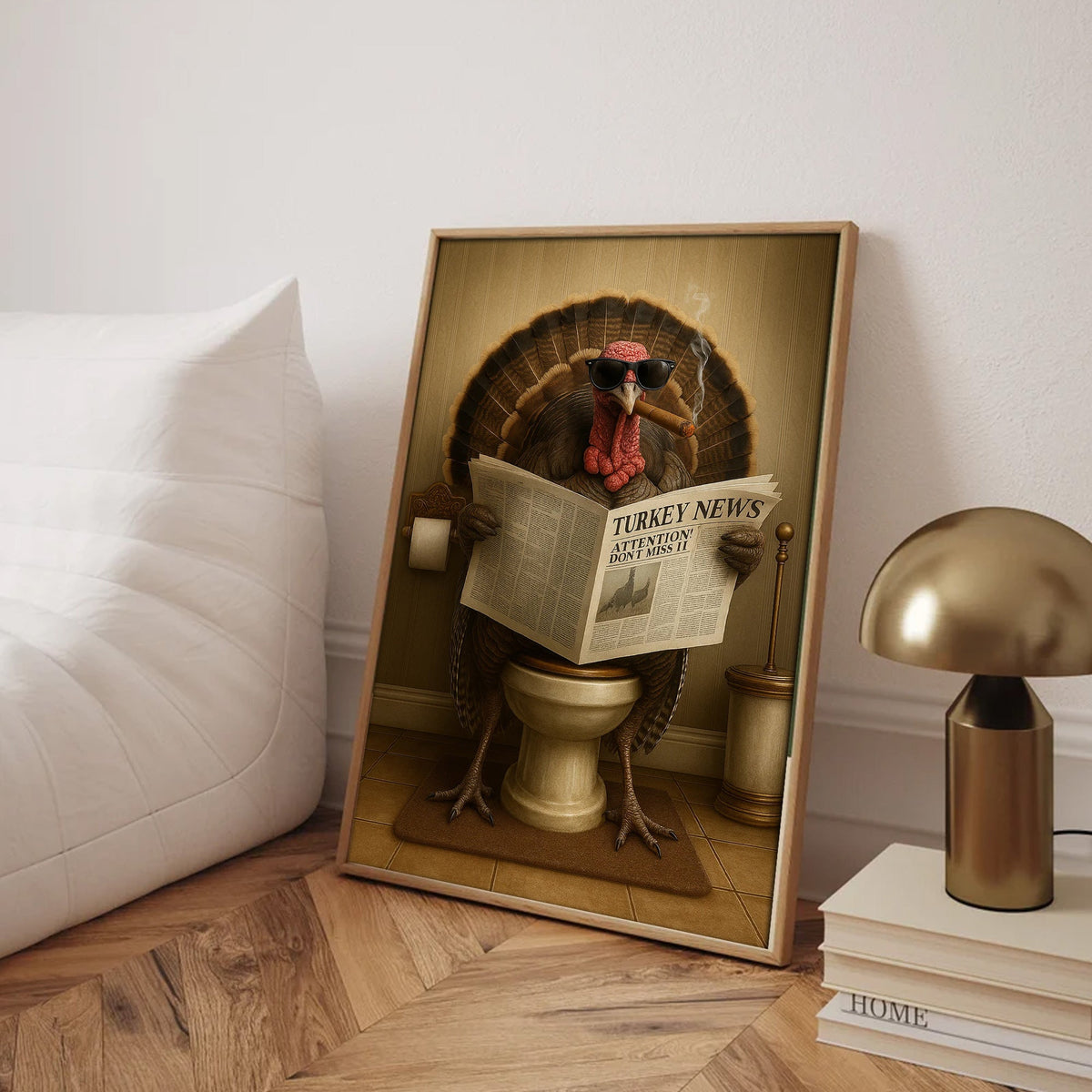 Turkey Reading News Smoking Bathroom Wall Art – Rustic Decor for Men