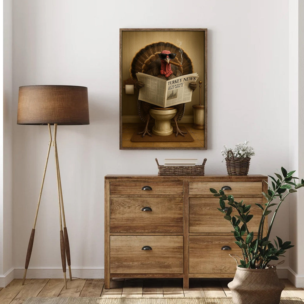 Turkey Reading News Smoking Bathroom Wall Art – Rustic Decor for Men