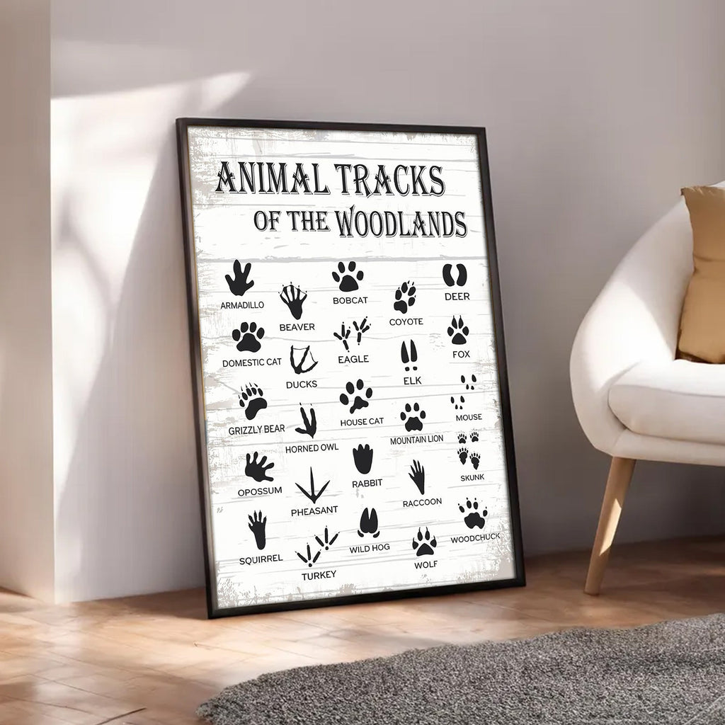 Animal Tracks of the Woodlands Canvas – Rustic Cabin Wall Art for Hunters & Nature Lovers