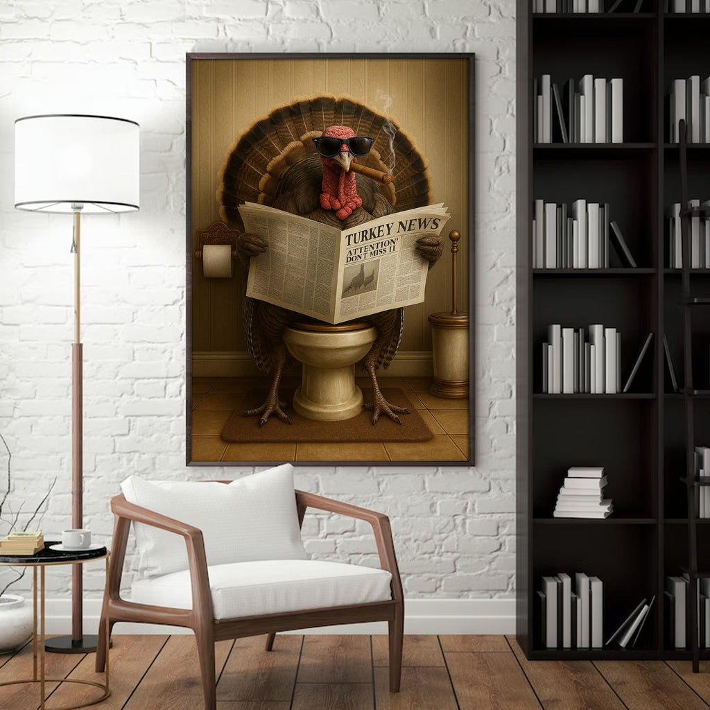 Turkey Reading News Smoking Bathroom Wall Art – Rustic Decor for Men