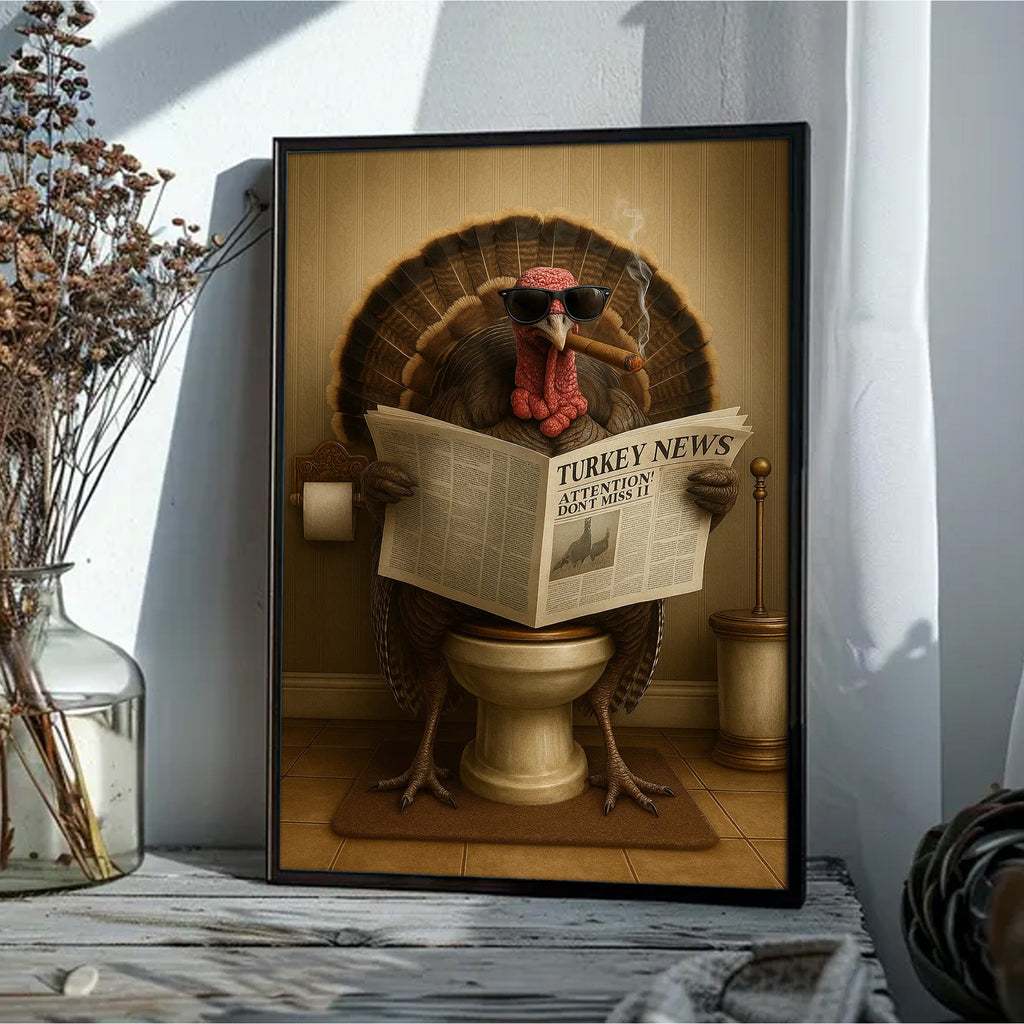 Turkey Reading News Smoking Bathroom Wall Art – Rustic Decor for Men