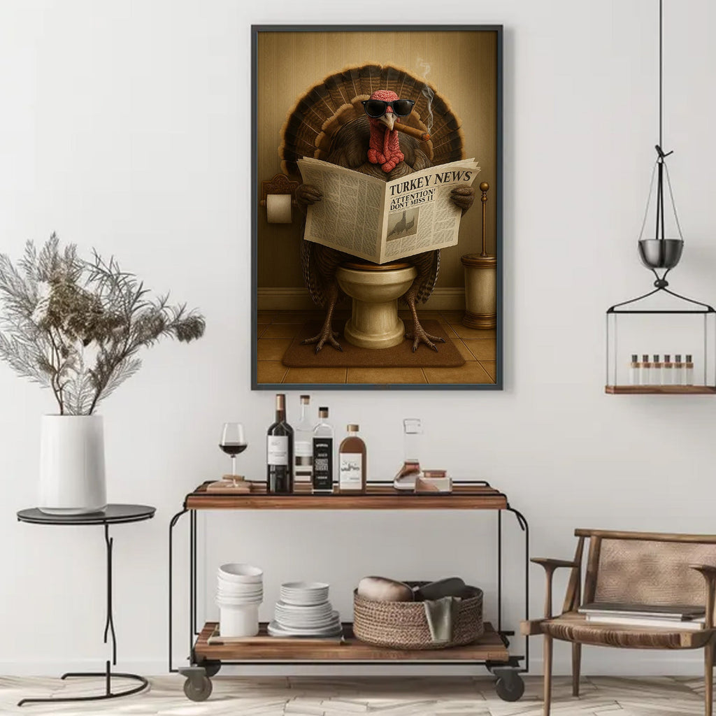 Turkey Reading News Smoking Bathroom Wall Art – Rustic Decor for Men