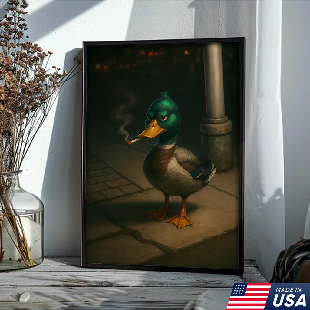 Funny Duck Canvas, Grumpy Mallard Wall Art, Humorous Bird Lover Decor for Man Cave or Cabin