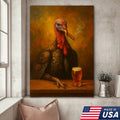Funny Turkey Drinking Cocktail Glasses and Smoking Canvas – Rustic Farmhouse Wall Art