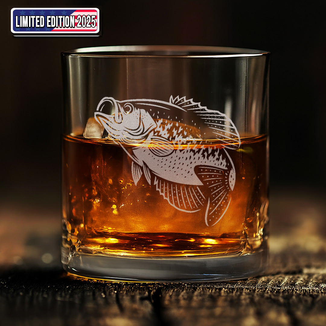 Crappie Fishing Whiskey Glass – Engraved Fisherman Gift for Dad, Husband,