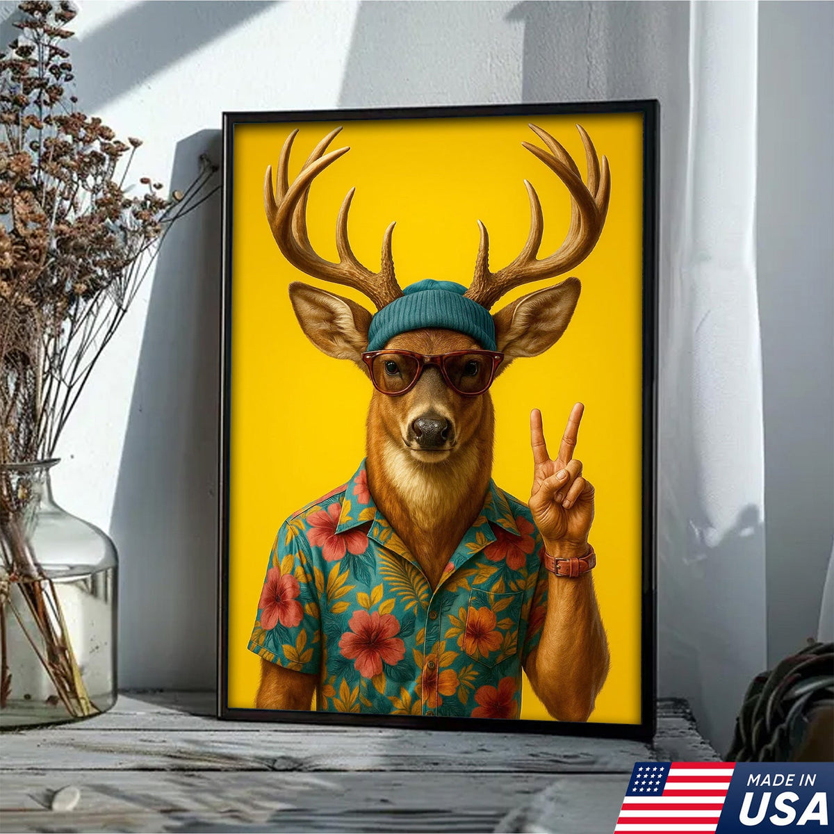 Cool Deer with Hawaiian Shirt Wall Art – Funny Animal product image 2