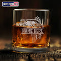 Personalized Engraved Whiskey Glass, Custom Fishing Rocks Glass, Gift for Fishermen, Rustic Barware