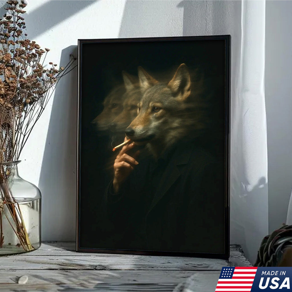 Mystical Wolf Coyote Canvas Wall Art - Mysterious Animal Portrait with Surreal Motion Effect