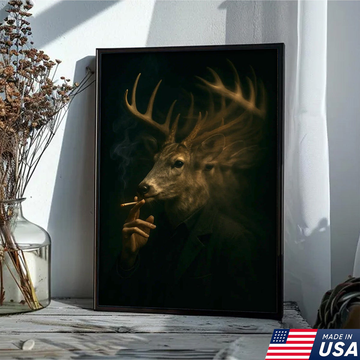 Majestic Deer Canvas Wall Art - Mysterious Stag Portrait with Surreal Motion Effect