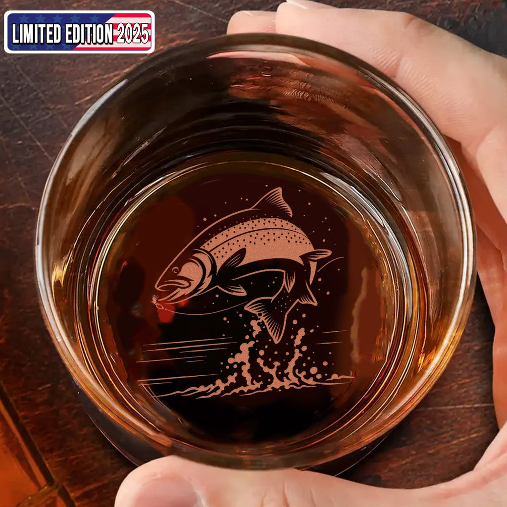 Fishing Engraved Whiskey Glass – Fish Design - Unique Gift for Fishermen & Outdoor Lovers