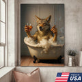 Wolf Coyote Chilling in Bubble Bath Canvas Wall Art – Whimsical Bathroom Decor
