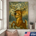 Funny Deer Smoking Canvas Wall Art – Rustic Cabin Lodge Decor, Hunting Gift for Men
