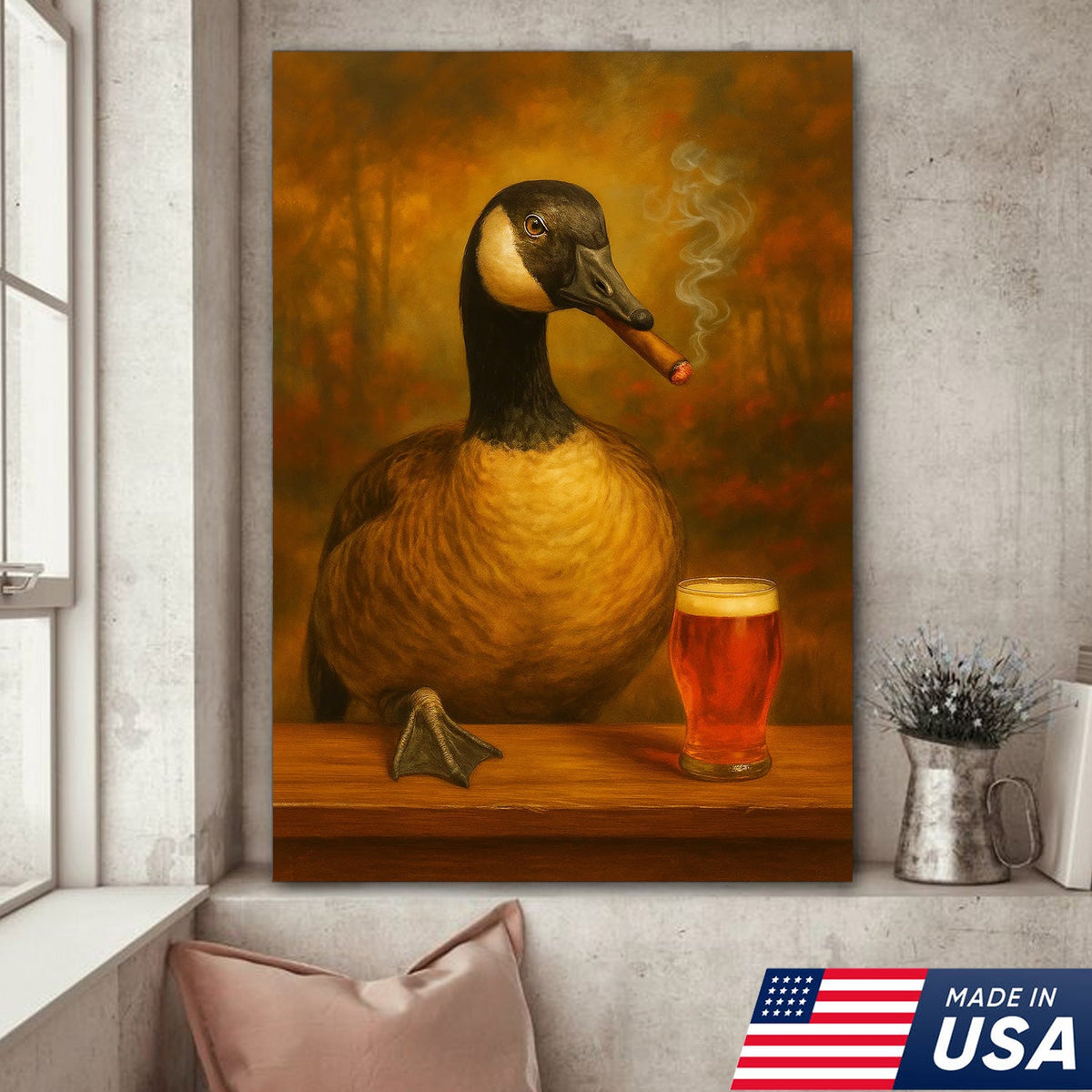 Funny Goose Smoking & Drinking Cocktail Glasses Canvas – Farmhouse Cabin Wall Art