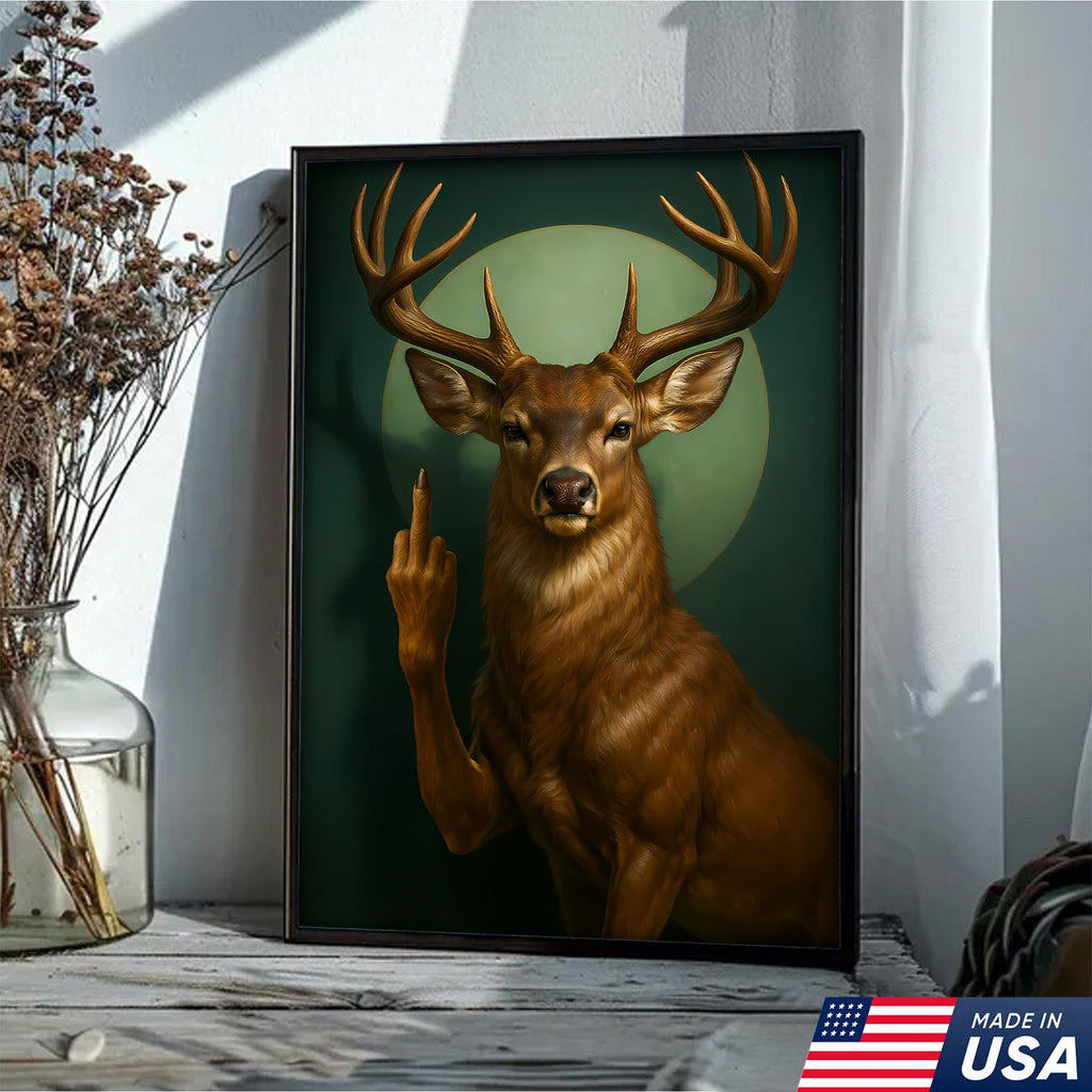 Funny Fukin Deer Wall Art – Sarcastic Wildlife Canvas for Hunters, Man Cave & Cabin Decor