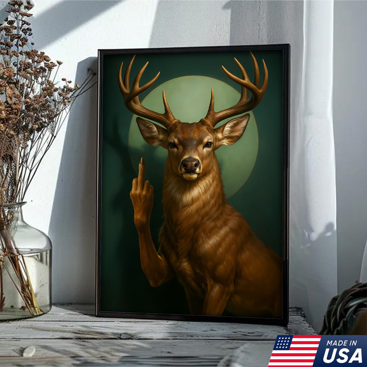 Funny Fukin Deer Wall Art – Sarcastic Wildlife Canvas for Hunters, Man Cave & Cabin Decor