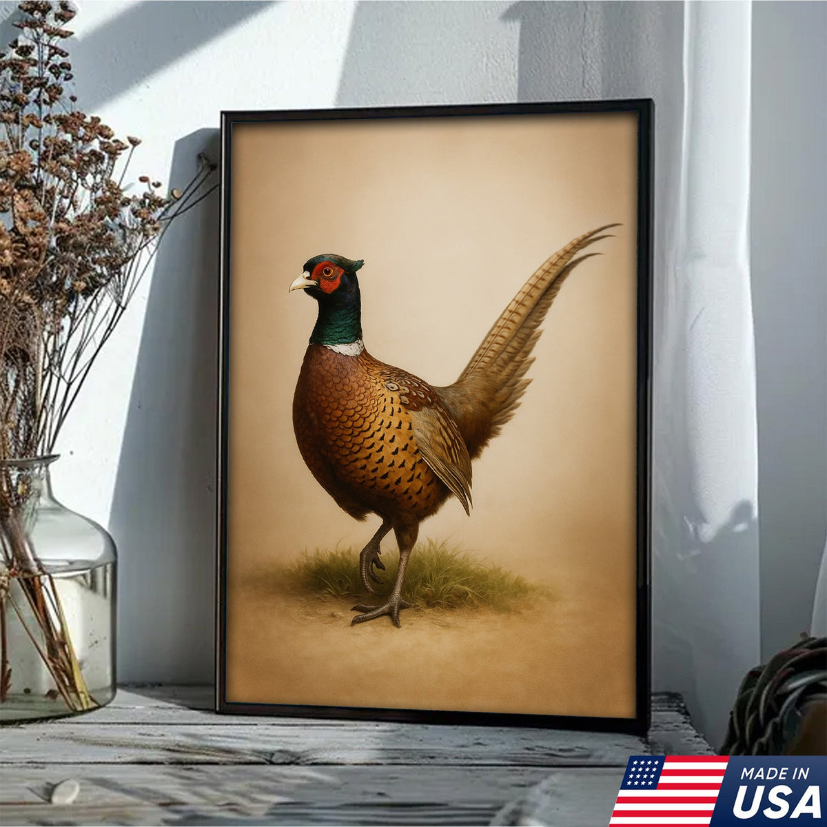 Pheasant Wall Art – Rustic Hunting Bird Canvas Print for Cabin, Lodge & Farmhouse Decor