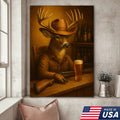 Funny Cowboy Deer Cocktail Glasses Bar Canvas Wall Art – Rustic Hunting Lodge Decor