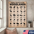 Animal Tracks of the Woodlands Canvas Wall Art, Wildlife Footprint Chart, Rustic Hunting Cabin