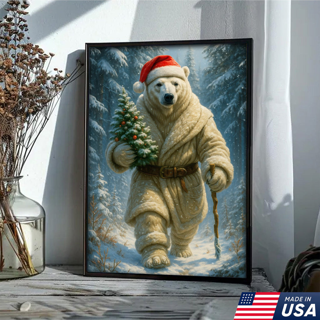Polar Bear Santa Christmas Canvas – Funny Holiday Wall Art Gift for Hunters & Animal Lovers