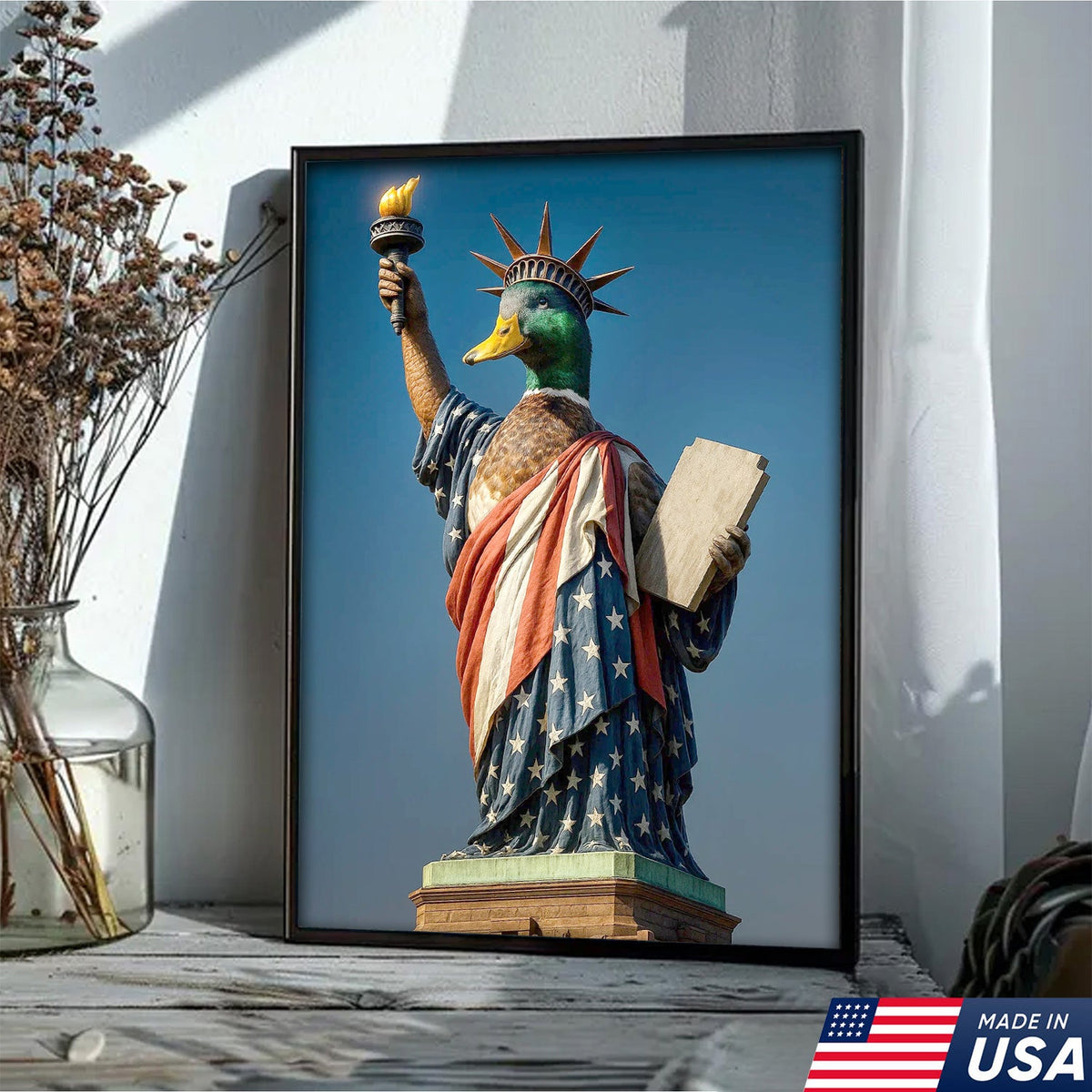 Duck of Liberty Canvas Wall Art, Funny Patriotic Duck Statue Artwork