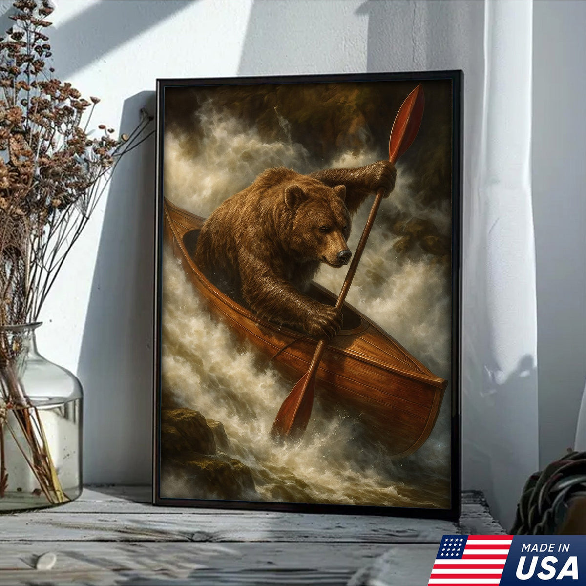 Bear Kayak Adventure Canvas – Epic Wall Art Gift for Outdoor Lovers, Campers & Adventurers