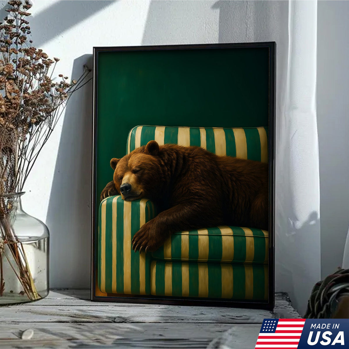 Funny Bear Canvas Wall Art – Rustic Cabin Decor & Perfect Gift for Hunters or Outdoorsmen