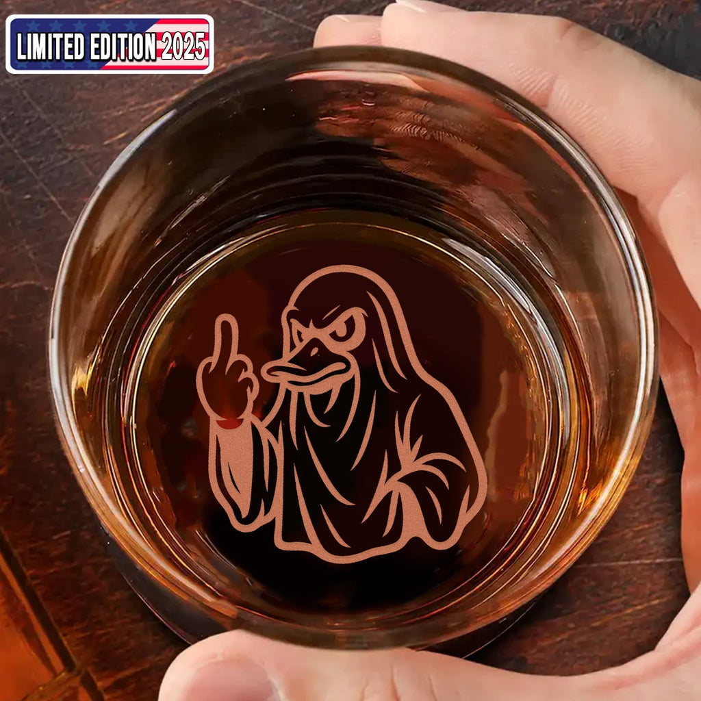 Duck Halloween Engraved Whiskey Glass – Funny Funny Finger Whiskey Glass for Men, Hunters & Drinking Lovers