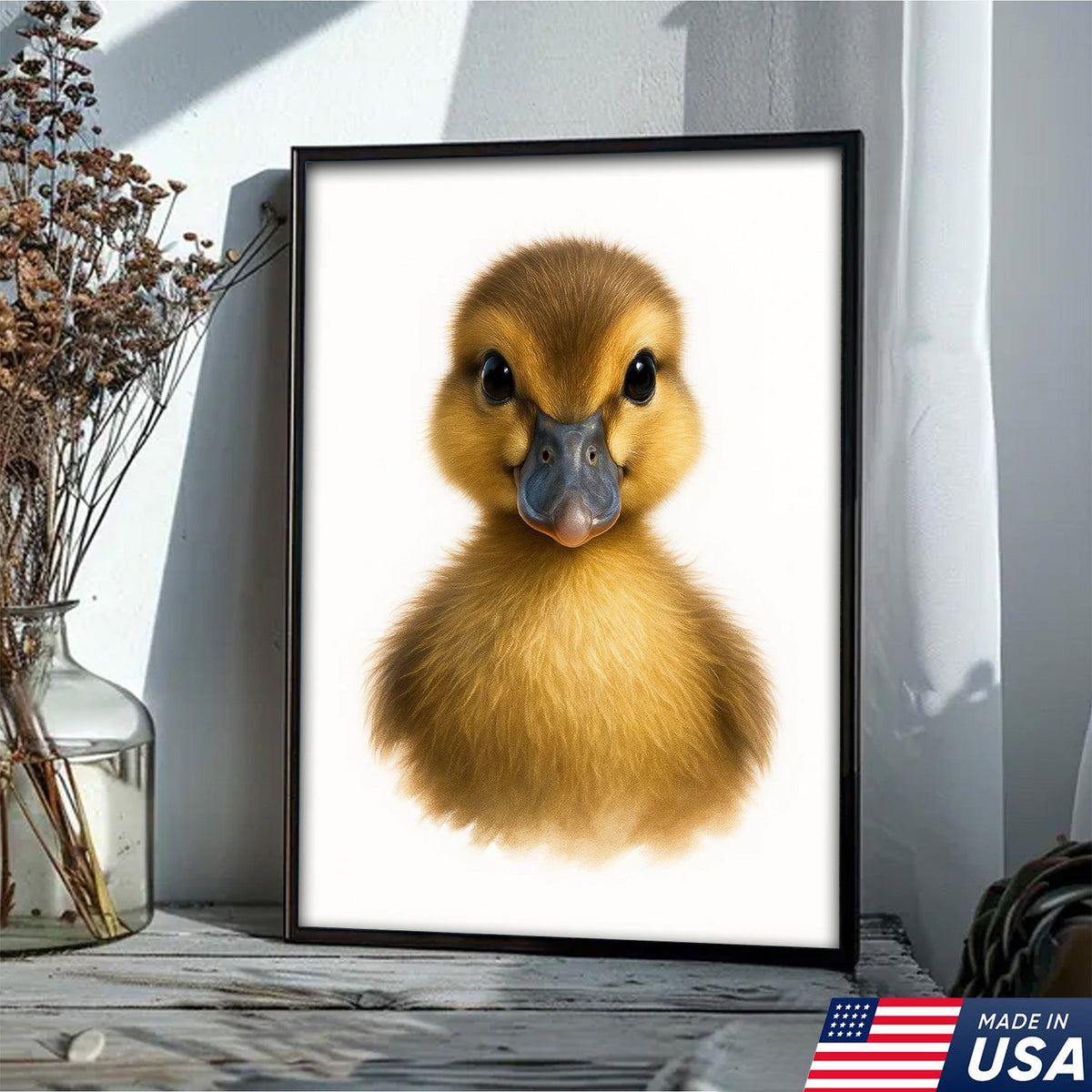 Minimalist Duckling Canvas Wall Art, Cute Baby Duck Portrait, Modern Animal Nursery Print