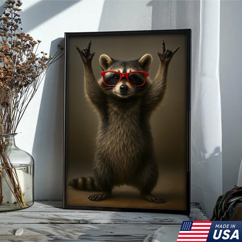 Cool Raccoon Wear Glasses Canvas Wall Art – Funny Gift for Hunters, Men & Cabin Decor