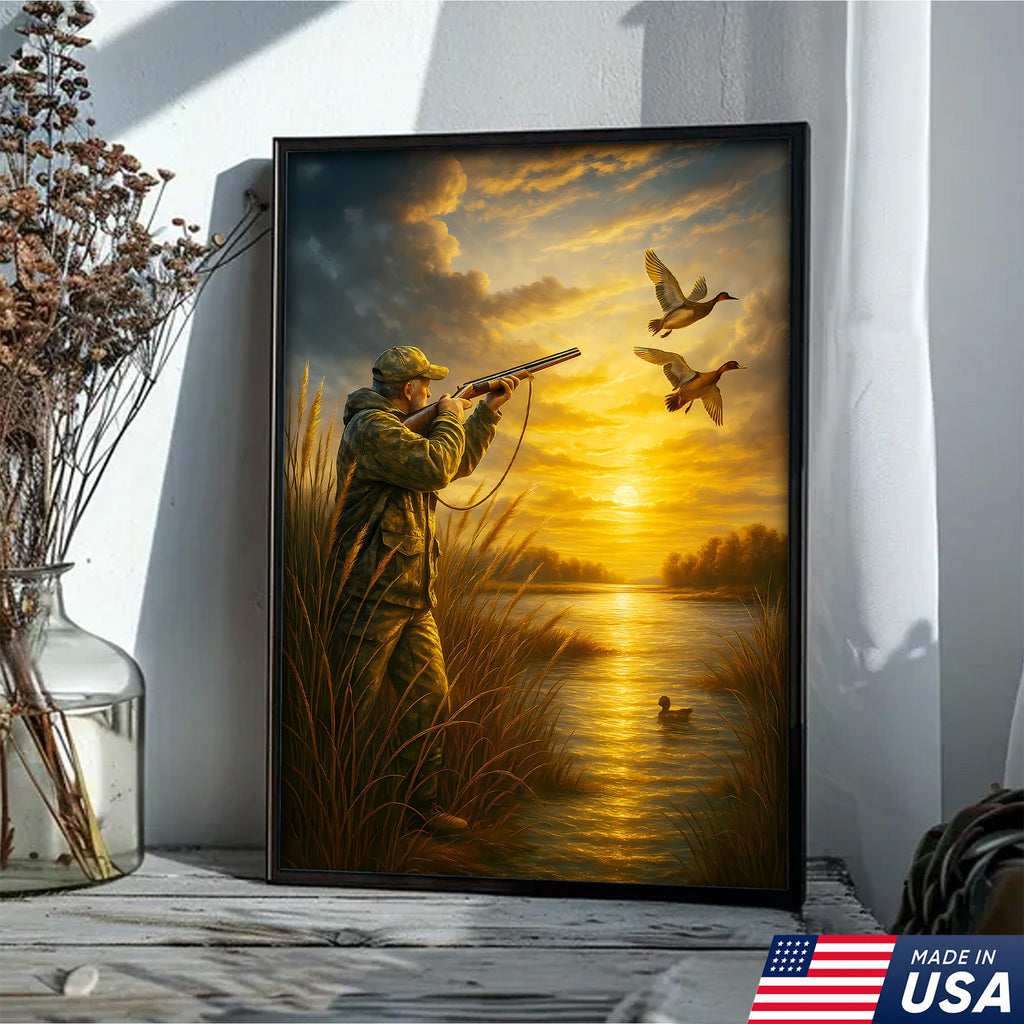 Duck Hunting Wall Art – Sunset Waterfowl Canvas for Hunters, Man Cave & Cabin Decor