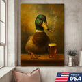 Funny Mallard Duck Smoking & Drinking Cocktail Glasses Canvas Wall Art - Rustic Hunting Perfect Gift for Hunters