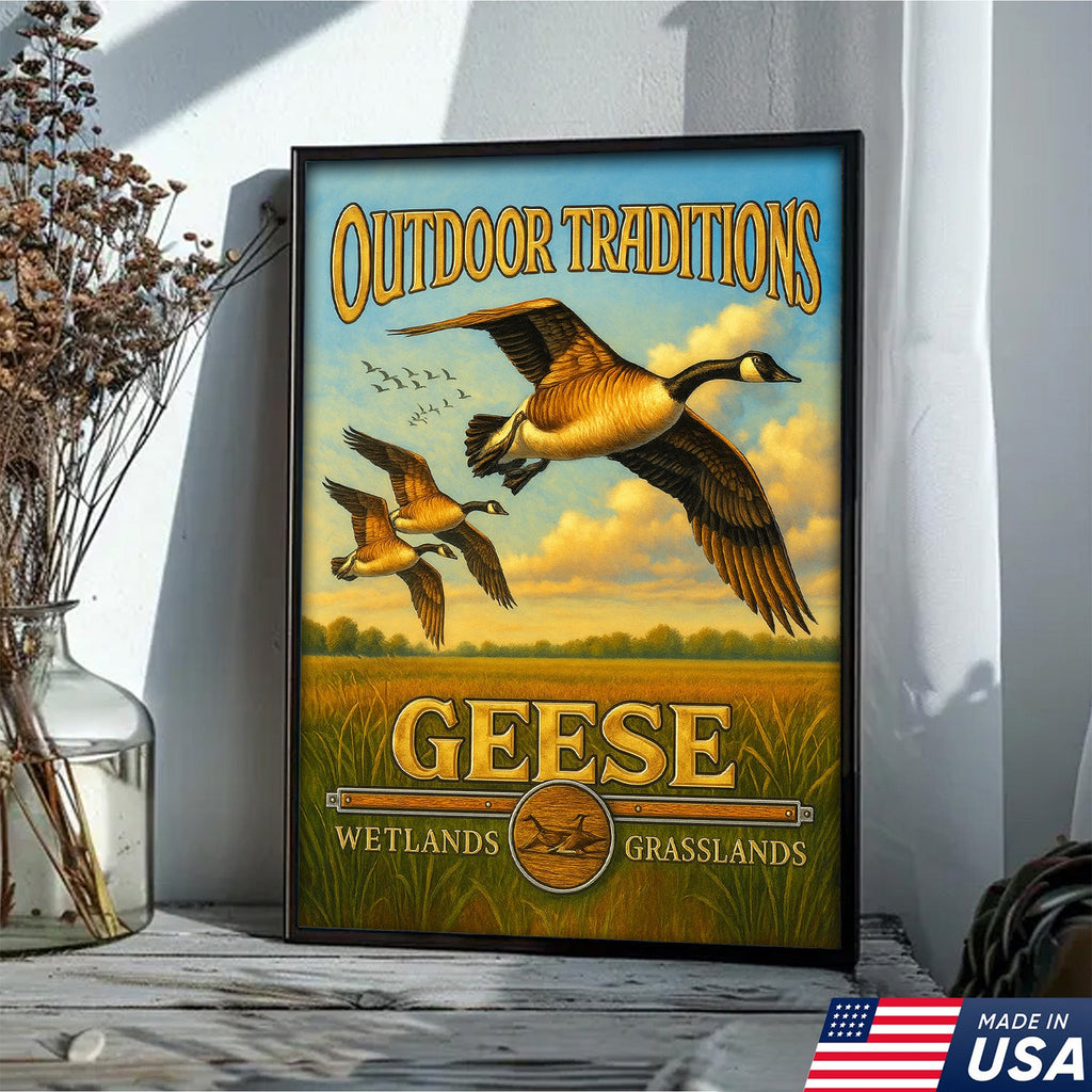 Geese Hunting Canvas Wall Art – Rustic Wildlife Wetlands Decor Gift for Hunters & Bird Lovers