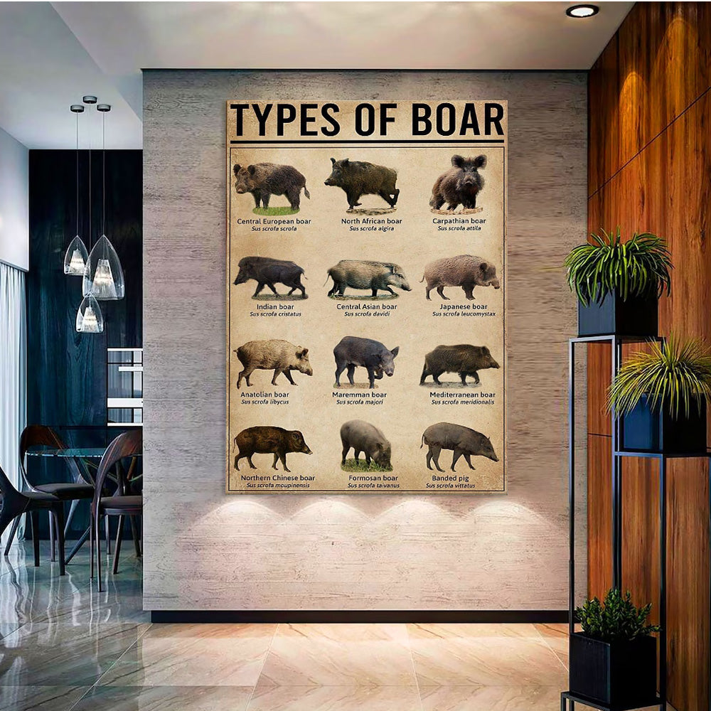 Types of Boar Hunting Canvas Wall Art – Wild Hog Species Chart Print for Hunters