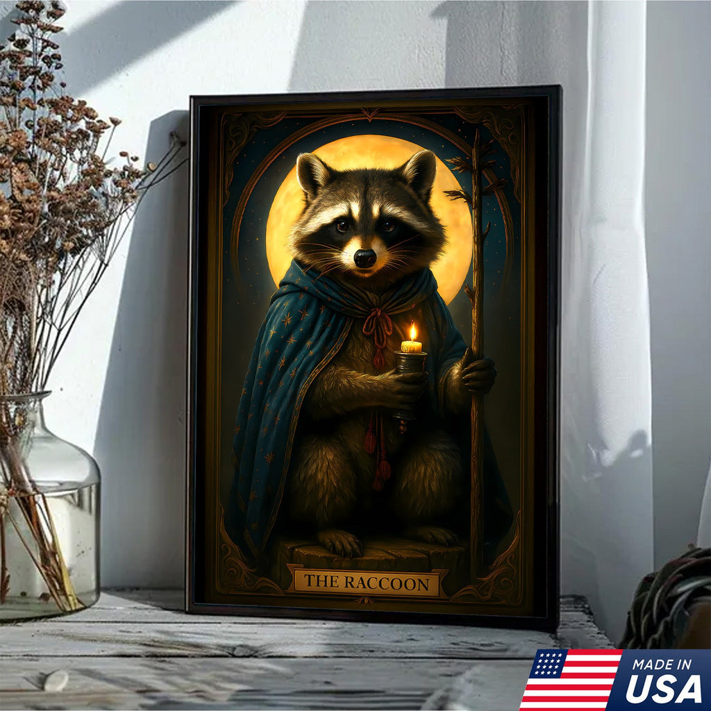The Raccoon Candle Wall Art Canvas – Unique Fantasy Animal Wall Art Gift for Wildlife & Nature Lovers
