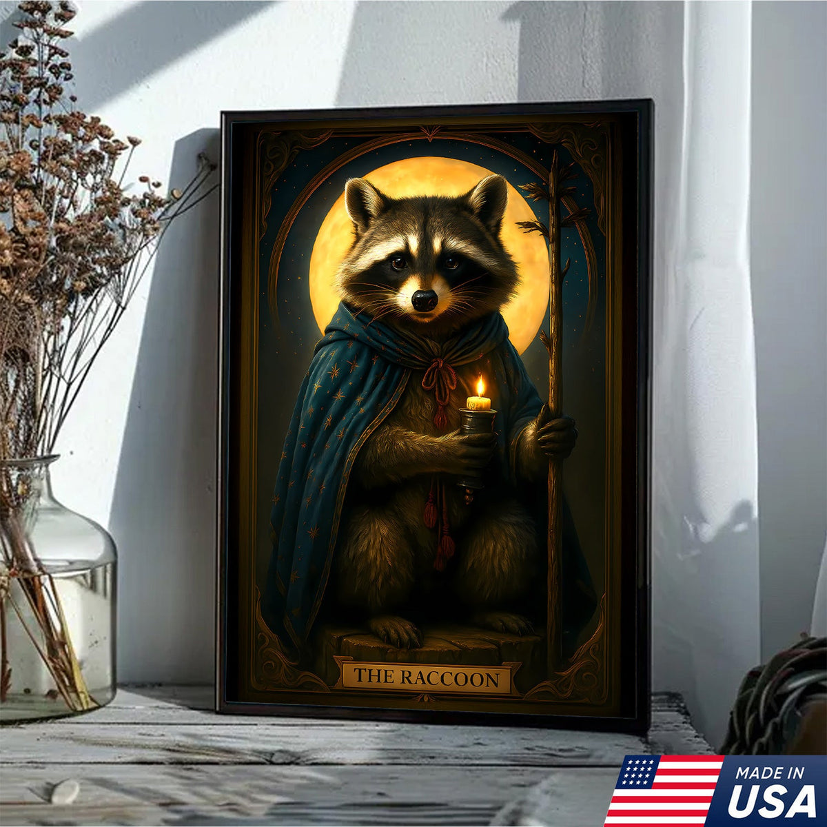 The Raccoon Candle Wall Art Canvas – Unique Fantasy Animal Wall Art Gift for Wildlife & Nature Lovers