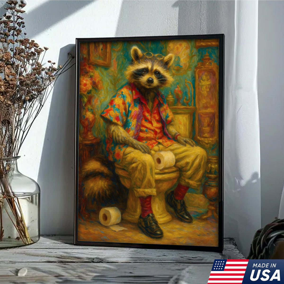 Funny Raccoon on Toilet Canvas Wall Art – Hawaiian Shirt product image 15