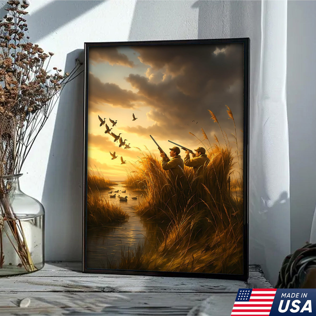 Duck Hunting Sunset Canvas – Rustic Wall Art for Hunters, Cabins & Outdoor Enthusiasts
