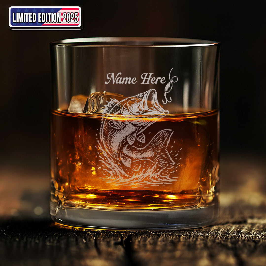 Personalized Bass Fishing Whiskey Glass – Custom Engraved Fisherman Gift with Name 2025