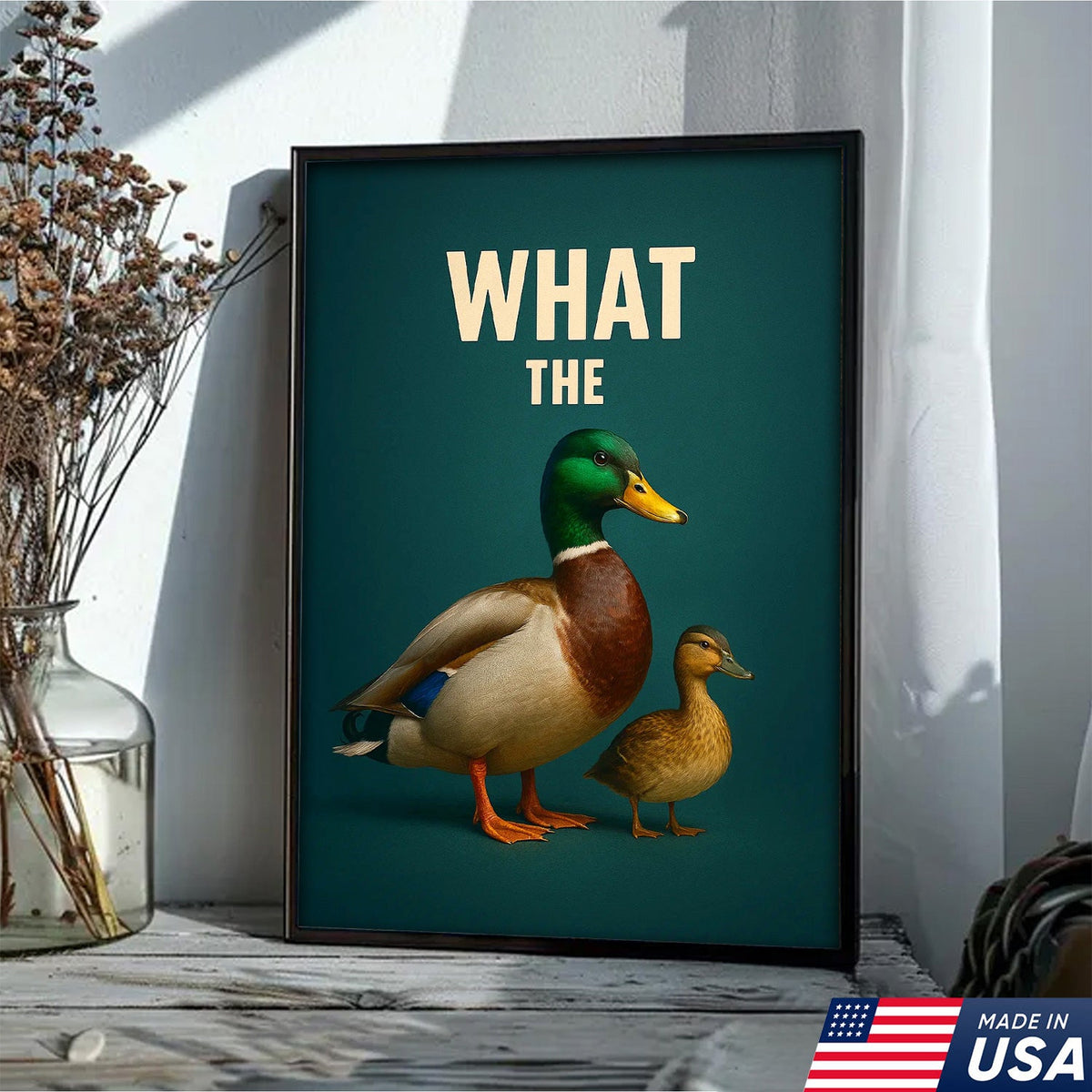 Hilarious Duck Wall Art – Quirky Mallard Canvas Print – Unique Rustic Lodge Bathroom Decor