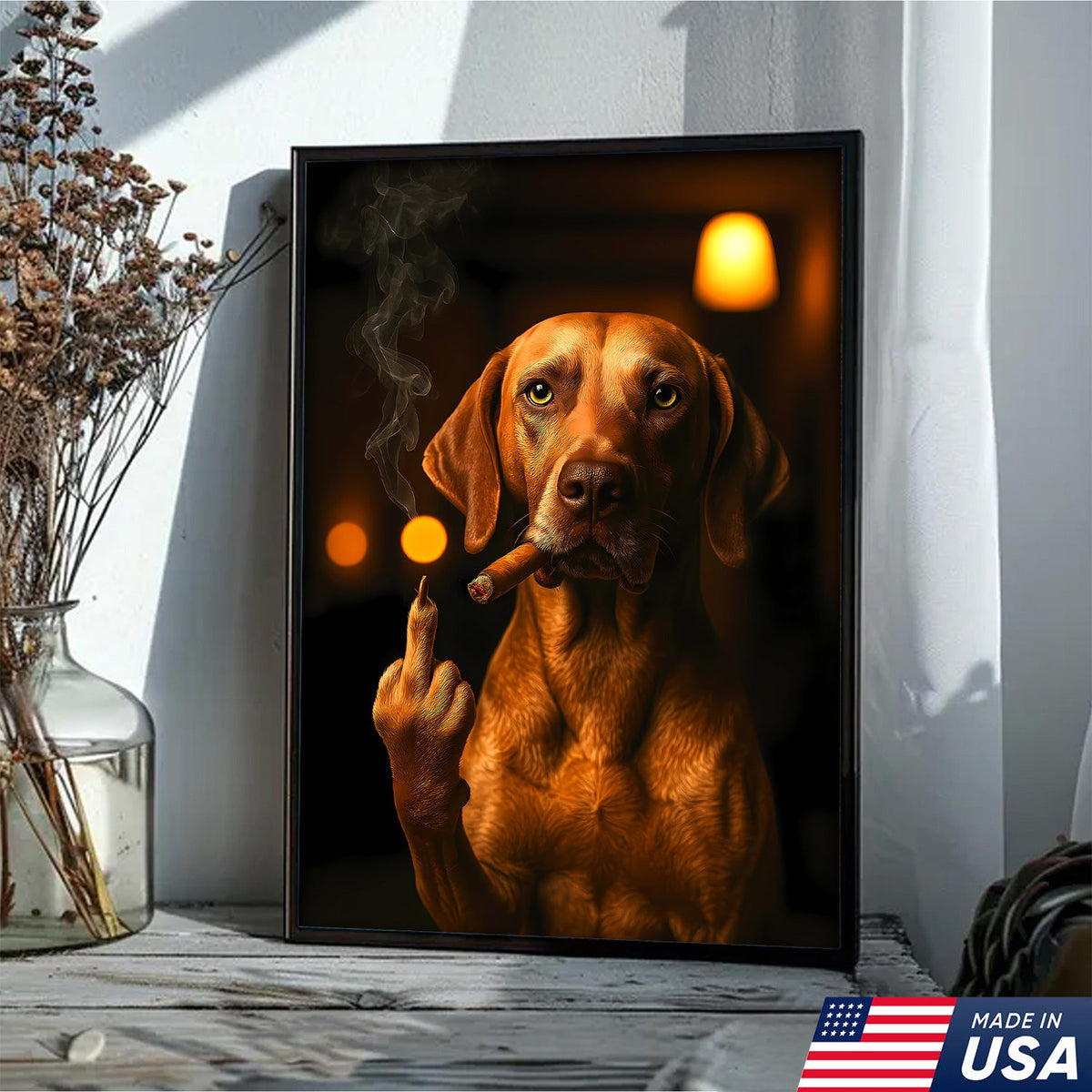 Funny Smoking Dog Canvas – Badass Gift for Hunters & Dog Lovers