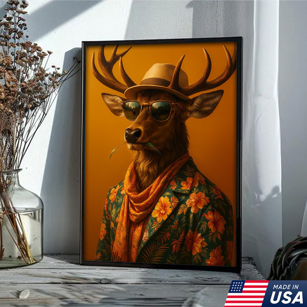 Stylish Deer Canvas – Funny Hunting Wall Art for Cabin & Man Cave, Cool Gift for Hunters