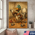 Funny Duck Canvas Wall Art – Hilarious Bathroom Decor with Soda Cans and Plunger