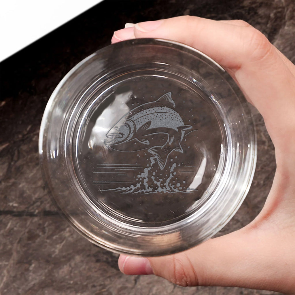 Fishing Engraved Whiskey Glass – Fish Design - Unique Gift for Fishermen & Outdoor Lovers