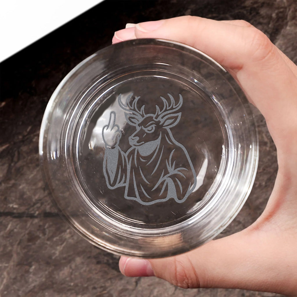 Deer Halloween Engraved Whiskey Glass – Funny Funny Finger Gifts for Hunters & Drinking Lovers,